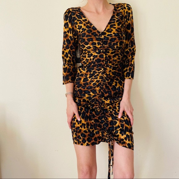 New Zara leopard print ruched mini dress - Picture 2 of 9